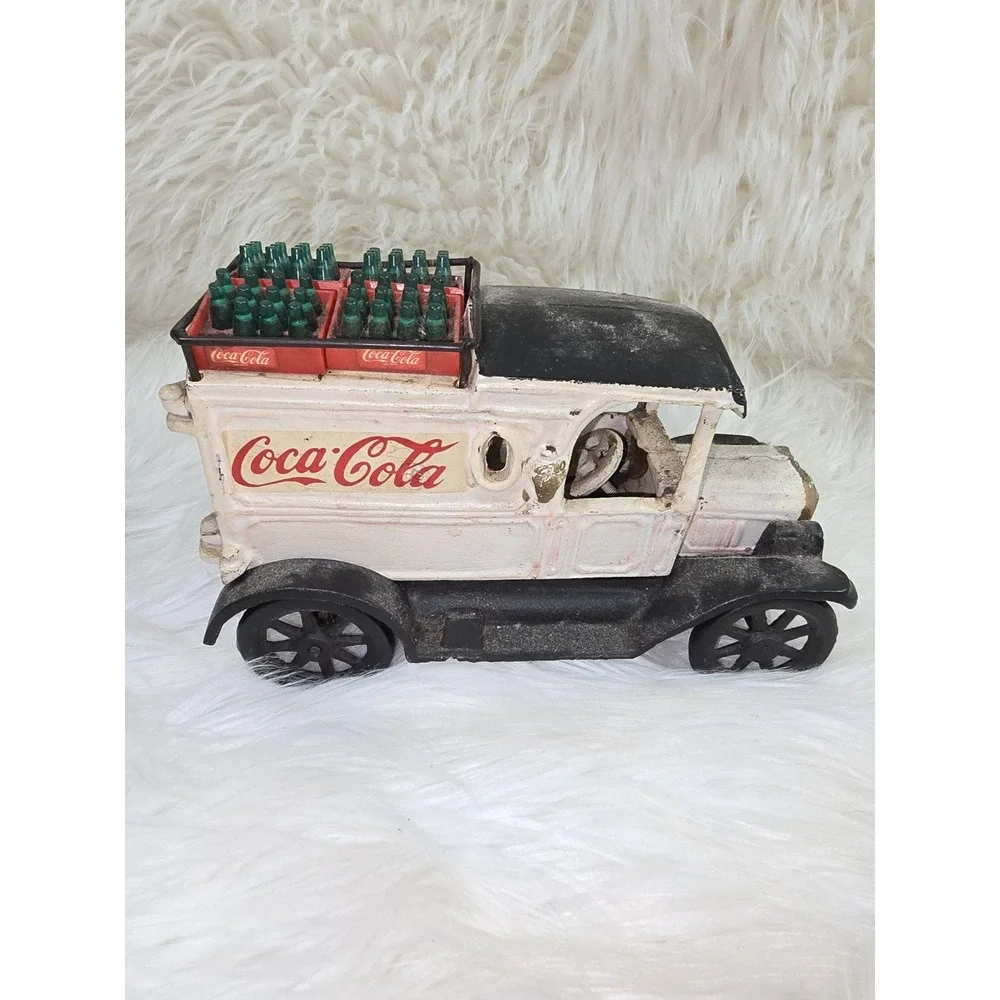 Vintage Coca-Cola Cast Iron Delivery Truck, Red & White—Rare w/ Crates HEAVY!